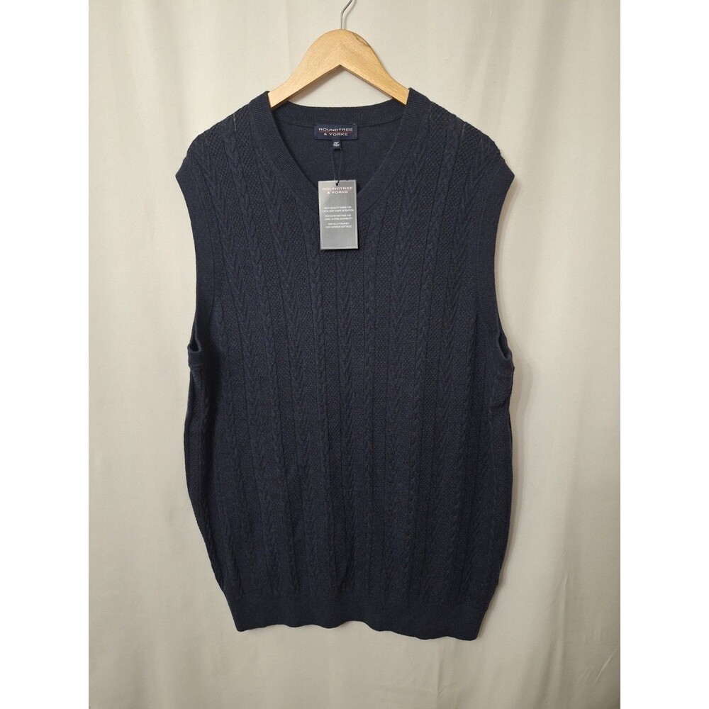 Roundtree & Yorke Mens Sweater Vest Pullover Cable Knit V-Neck Sz 2XT Tall Blue